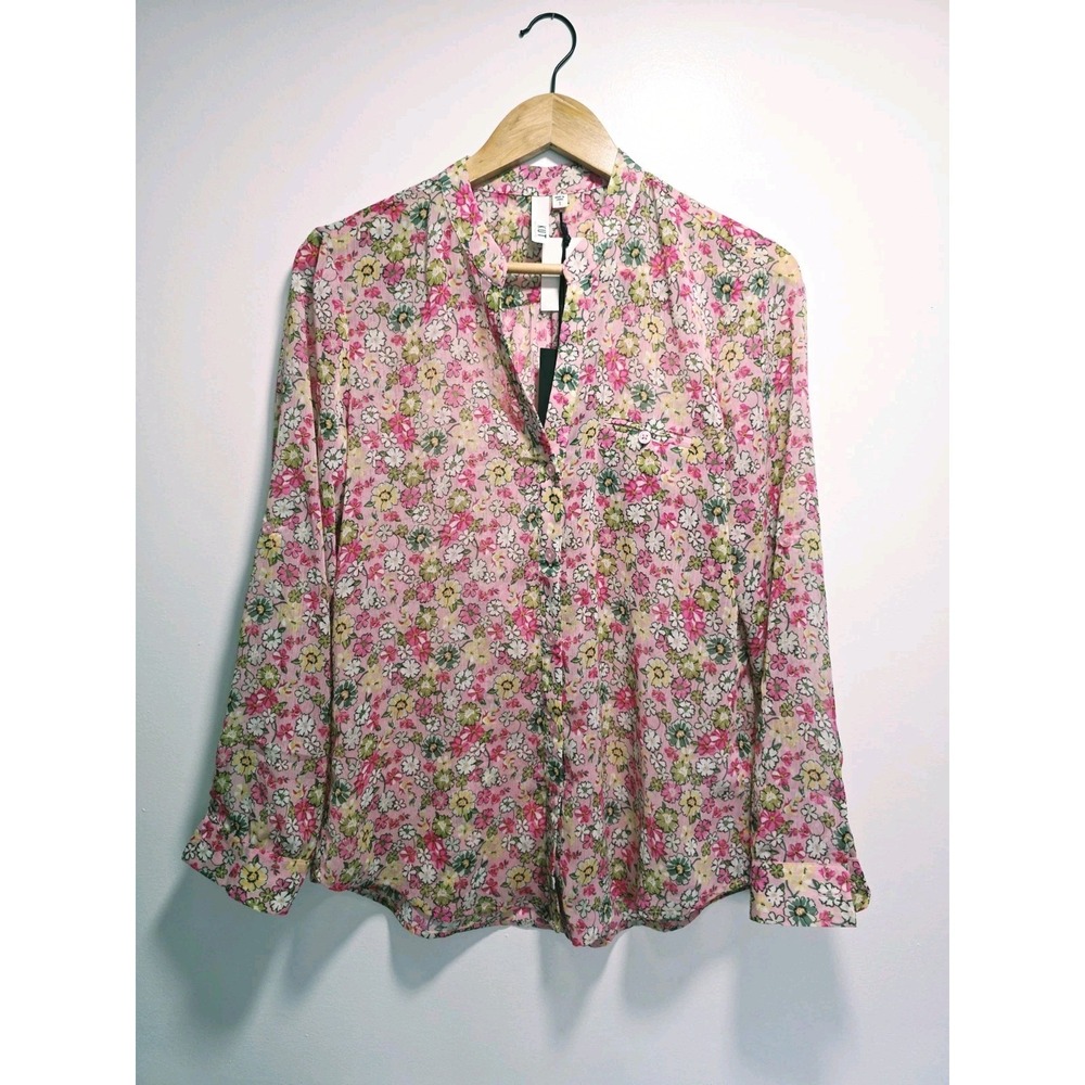 KUT Women's Blouse Button-up Long-Sleeve Top Floral Lightweight Size S Pocket